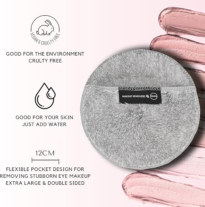 Ogato Reusable Makeup Remover Pads - 6pc Reusable Face Pads, Makeup Eraser for All Skin Types - Washable Microfiber Cloths - With Free Laundry Bag