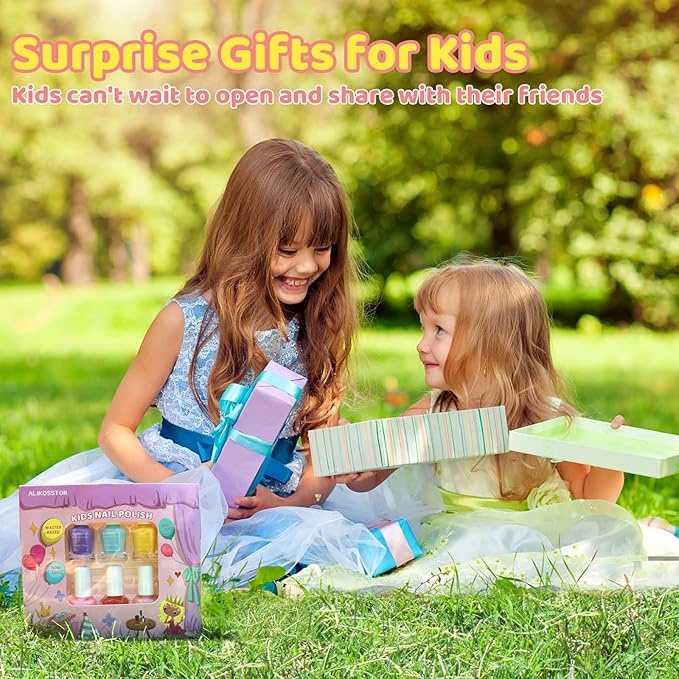 Kids Nail Polish Set for Girls - 10 Rainbow Colors Non-Toxic Quick Dry Peel Off Water Based Nail Polish Toys Kit for Toddler Teen Party