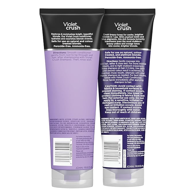 John Frieda Violet Crush Purple Shampoo and Conditioner Set for Blonde Hair, Neutralizes Yellow Tones for Bleached, Blonde, and Platinum Hair, 8.3 Oz, Pack of 2-VivaGrace Women