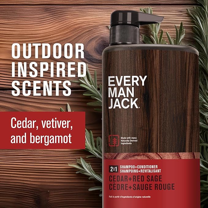 Every Man Jack 2-in-1 Daily Shampoo + Conditioner - Cedar and Red Sage | Nourishing For All Hair Types, Naturally Derived, Cruelty-Free Shampoo and Conditioner Set for Men | 24oz -1 Bottle-VivaGrace Women