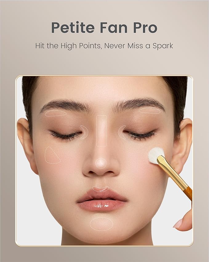 Desert Oak Series Mini Fan Brush - Ultra-Fine Goat Hair for Precision Highlighting, Flat Fan Shape Targets Cheekbones/Nose Bridge, Ebana Bubinga Handle & Brass Ferrule (CM 166)-VivaGrace Women