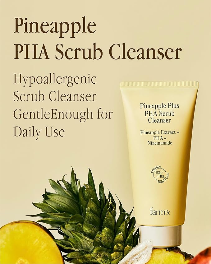 Farm Rx Pineapple Plus PHA Scrub Cleanser (6.7fl oz) - Gently Exfoliating Face Wash for Smooth, Bright Skin. Korean Skin Care. PHA, Niacinamide, Panthenol.