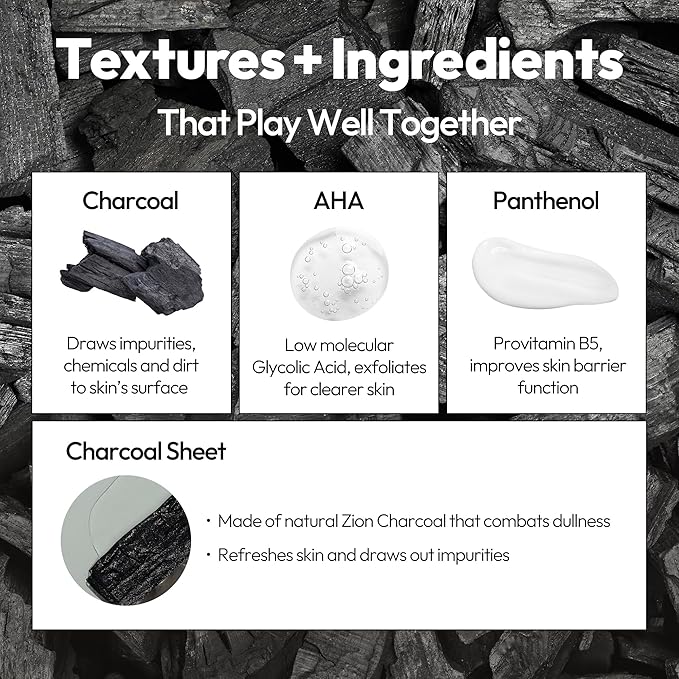 LAPCOS Charcoal Sheet Mask, Daily Face Mask with Salicylic Acid and Tea Tree Oil to Detoxify and Tighten Skin, Korean Beauty Favorite, 5-Pack-VivaGrace Women