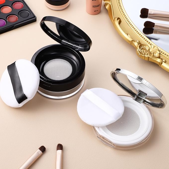 Beaupretty 2 Pieces Loose Powder Container with Puff Loose Powder Compact Case Empty Powder Case Reusable Plastic Empty Powder Case with Mirror (0.1/0.7 oz)-VivaGrace Women