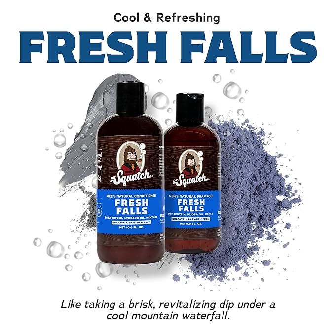 Dr. Squatch Natural Hair Bundle for Men - Healthy, Full Looking Hair - Fresh Falls Shampoo (8 fl oz), Fresh Falls Conditioner (11.5 fl oz)-VivaGrace Women