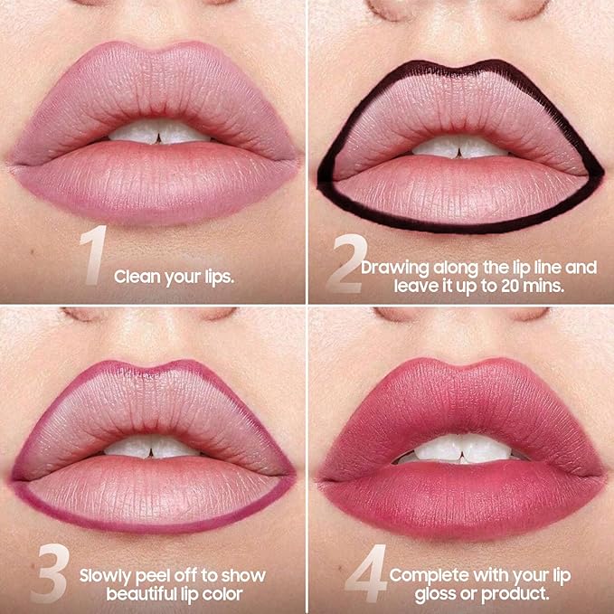 Lip Stain Peel Off - Waterproof Comfortable Vivid Color Peel Lip Liner Non-Stick Cup, Lip Tattoo Peel Off for Beauty & Charming Lip Makeup with All-Day | Vegan and Cruelty Free (#01 Nude)-VivaGrace Women