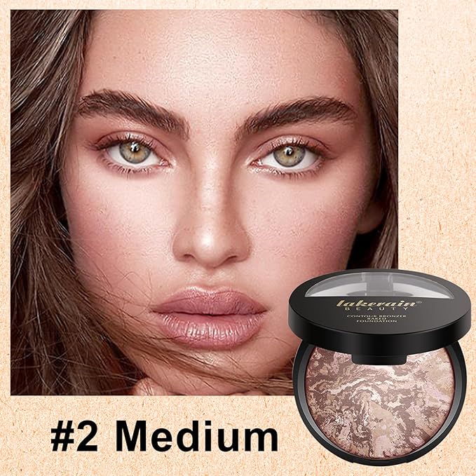 Baked Powder Contour Makeup, Brighten Bronzer Powder, Highlighter Bronzer Glow Palette, Cruelty Free Shimmer Bronzing Powder to Use For Contour Make up, Natural Finish & Easy to Use #002-VivaGrace Women