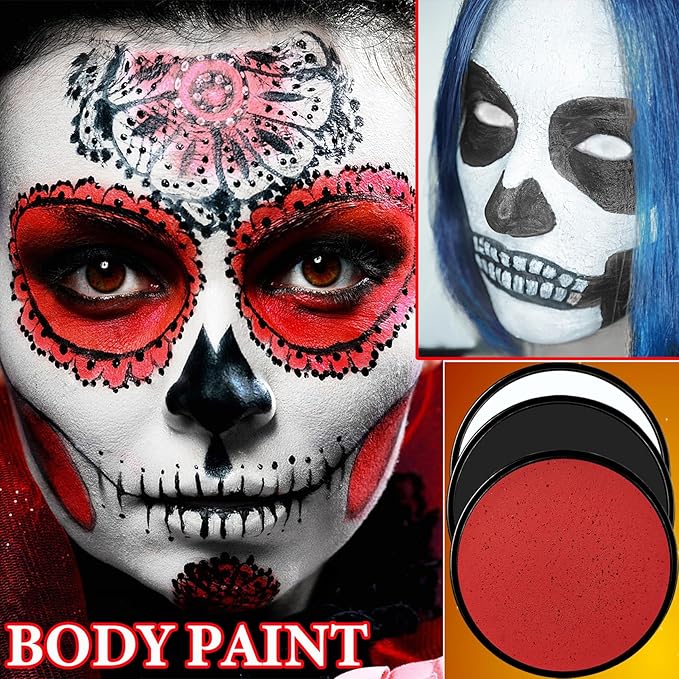 3 Pcs Halloween Face Paint Special Effects Makeup Kit,Water-based Black White Red Face Body Paint,Clown Cosplay SFX Joker Zombie White Makeup Professional Face Painting Kit for Adult-VivaGrace Women