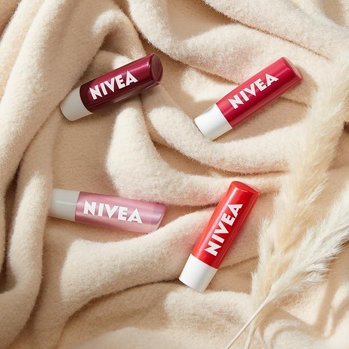 NIVEA Lip Care, Fruity Tinted Lip Balm Variety Pack, Includes Cherry, Strawberry, Blackberry and Watermelon Scents, 0.17 Oz, Pack of 4-VivaGrace Women