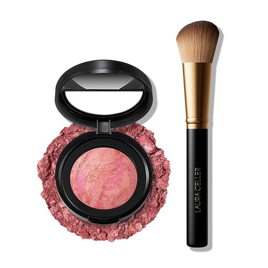 LAURA GELLER NEW YORK Baked Blush-n-Brighten Marbleized Blush + Angled Brush (02 Pink Buttercream, 47mm)-VivaGrace Women