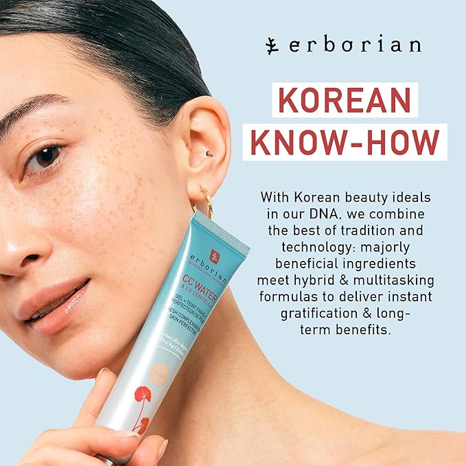 Erborian CC Water with Hyaluronic Acid, Doré - Ultra-Light Aqua Gel Color Corrector with Centella Asiatica & Hyaluronic Acid - Plump, Softer & Hydrated Skin - Korean Skincare Skin Perfector - 1.3 Oz-VivaGrace Women