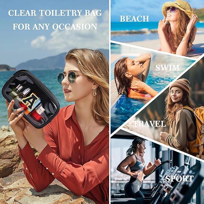 YOOLIFE Travel Clear Makeup Bag Toiletry Bag, Make up Bag Waterproof Toiletry Bags for Women Cosmetic Bag Birthday Gifts for Women Personalized Mother Girlfriend Wife Bridesmaid Gifts Black Letter C-VivaGrace Women