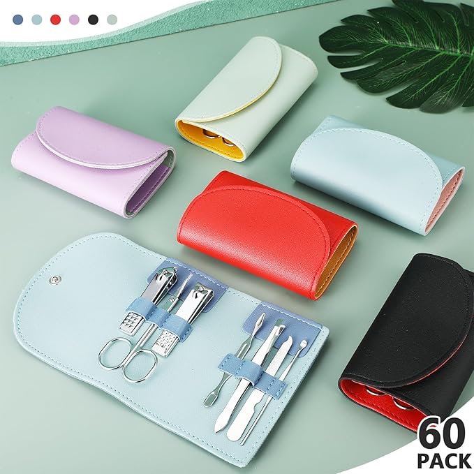60 Sets Travel Manicure Set Nail Clippers Bulk Pedicure Kit 7 in 1 Stainless Steel Professional Nail Set Grooming Kits Nail Care Tools for Women Men(Bright Color)-VivaGrace Women