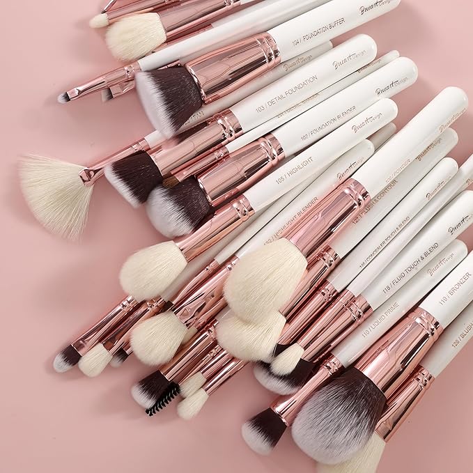 Pro makeup Artist Brushes Set 32Pcs Luxury Goat Hair Horse hair Makeup Brush Set eye and face brushes for every possibility By Bueart Design (Pearl White)-VivaGrace Women
