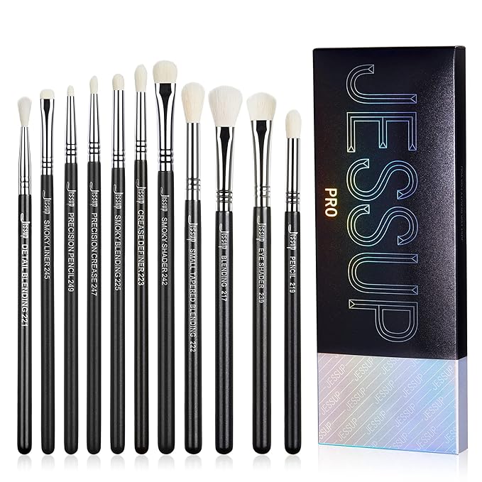 Jessup Eyeshadow Brush Set 11pcs Eye Makeup Brushes Set Professional Eye Shadow Brush Blending Brush Shader Crease Brush Black T340-VivaGrace Women