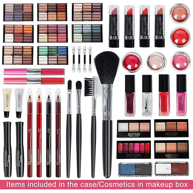 Make-up Box Set Multi-purpose Cosmetic Storage Beauty Case Professional Contain Eyeshadow Concealer Lip gloss Blusher Compact Powder Eyebrow and Makeup Pencil Brush #3-VivaGrace Women
