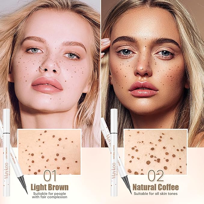 4 Colors Freckle Pen Set, Natural Lifelike Face Fake Freckle Stamp Makeup Pen Waterproof Long Lasting Quick Dry Faux Freckles Sun-kissed Makeup-Light Brown,Natural Coffee,Chestnut,Dark Brown-VivaGrace Women