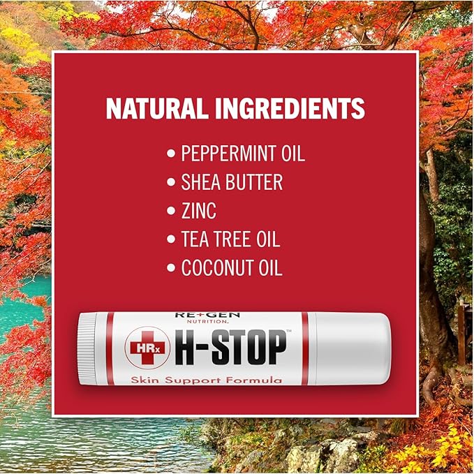 H Stop Lip Balm with Shea Butter, Peppermint Oil, Tea Tree, Lemon Balm, Zinc, Coconut and More for Clear and Healthy Skin Care, Discreet Blister Support Moisturizer, 0.5 oz-VivaGrace Women