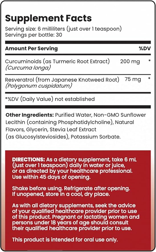 Liposomal Curcumin + Resveratrol (1 Pack) – Ultra High Absorption Liquid Curcumin Supplement – Promotes Joint Comfort, Mobility, Cellular Health and Overall Well-Being-VivaGrace Women