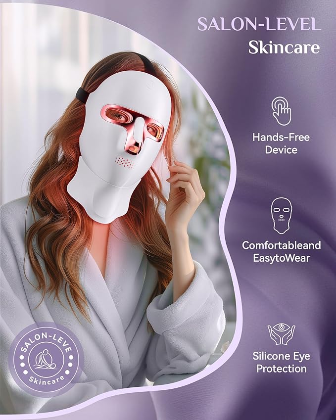 FOLOKE Red Light Therapy Mask for Face & Neck, LED Face Light Therapy,USB C Rechargeable,Infrared Mask for Home Working Travel Yoga-VivaGrace Women