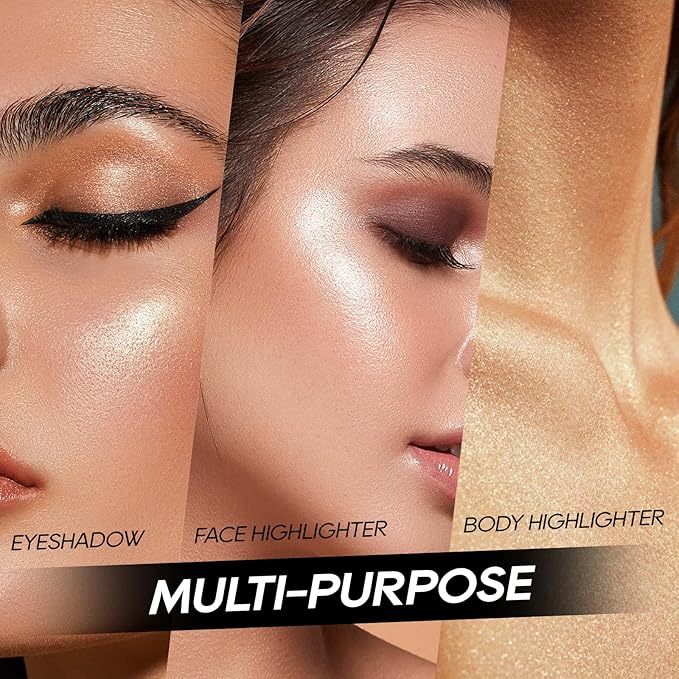 Baked Highlighter Powder Palette, Makeup Highlighter Powder Palette Sheer Shimmering Finish Face Highlighters Makeup Iluminadores de Maquillaje #05 Gold Brown-VivaGrace Women