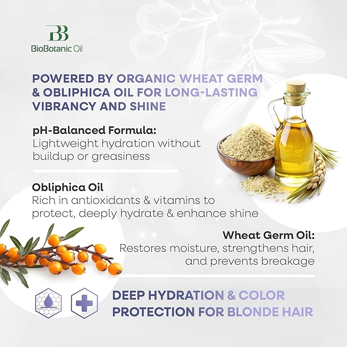Bio Botanic Oil Hair Mask for Blonde & Bleached Hair | Deep Hydration & Anti-Brass Treatment | Enriched with Organic Wheat Germ & Obliphica Oil | Blue Pigment Formula | SLS-Free, Paraben-Free | 250ml-VivaGrace Women