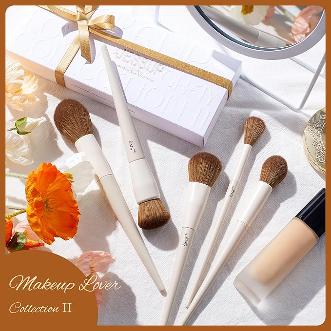 Jessup Makeup Brush Set 5Pcs Face Makeup Brushes Vegan Soft Foundation Brush Blush Brush Bronzer Contour Brush Highlighter Brush Fluffy Setting Powder Brush, Light Grey T493-VivaGrace Women