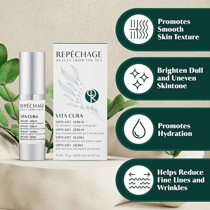 Repechage Vita Cura Opti-Lift Serum - Anti Aging Eye Contour Lifting Effect to Smooth Out Look of Wrinkles and Crow's Feet with Almond Protein, Seaweed Extracts, and Peptides, 15ml /0.5fl oz.-VivaGrace Women