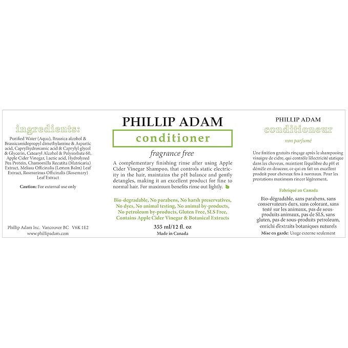 Phillip Adam Fragrance Free Shampoo and Conditioner Set with Apple Cider Vinegar - pH Balancing - Enhance Shine and Smoothness- 12 Ounce Each-VivaGrace Women