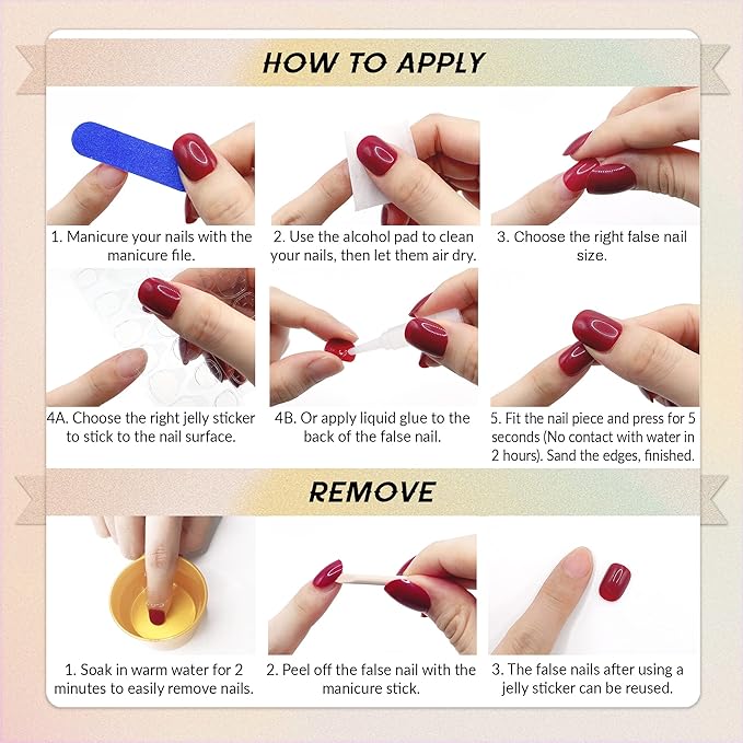 Press on Nails Square - French Ombre Pink Fake Nails Short Acrylic Full Cover Glue on Nails in 12 Sizes - 24 Piece Nail Kit,Natural Fit for Women & Girls Daily Wear