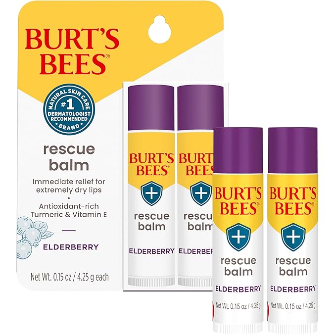 Burt's Bees Rescue Balm Elderberry Lip Balm, With Antioxidant-Rich Elderberry, Tint-Free, Natural Origin Lip Care, 2 Tubes, 0.15 oz.-VivaGrace Women