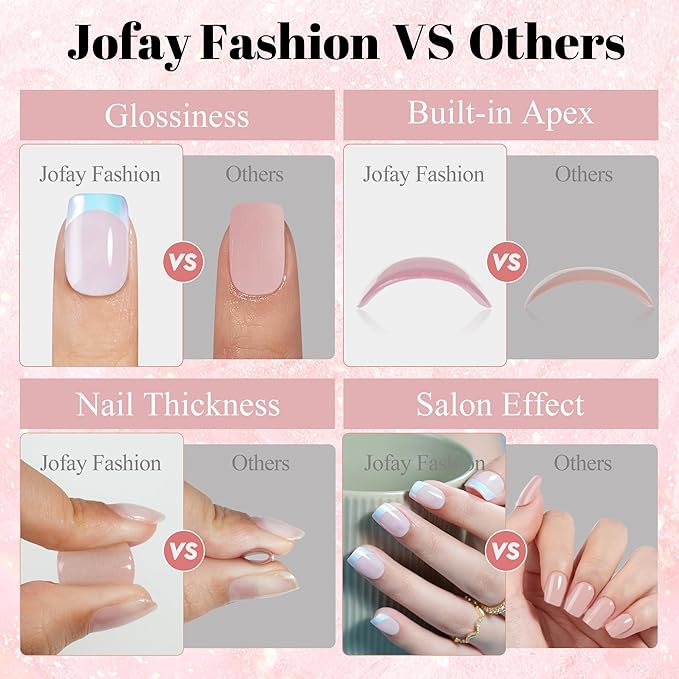 French Tip Press on Nails Short, Jofay Fashion Soft Gel Fake Nails, Classic Aurora French Nails, Reusable & Natural Acrylic False Nails, Stick on Nails for Women Girls Gift, Glue on Nails Kit 32 Pcs