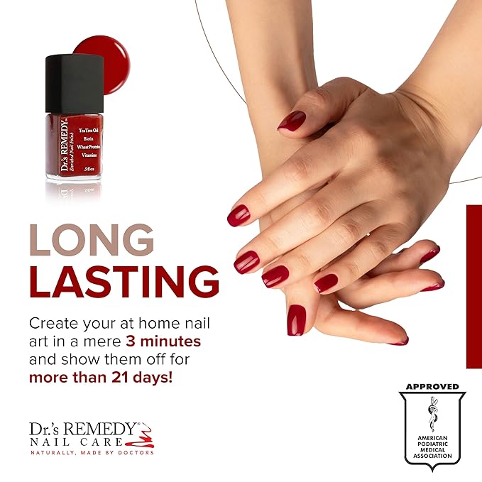 Dr’s Remedy Enriched Nail Polish: Non Toxic, All Natural, and Organic - Doctor Formulated: Strengthens, Restores, Heals, and Protects '24-Free' - RESCUE Red