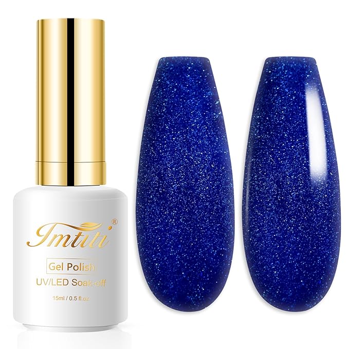 Imtiti Glitter Deep Blue Gel Nail Polish, 0.5 fl oz Shimmer Sea Blue UV/LED Soak Off for Spring and Summer Nail Design