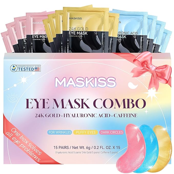 Under Eye Patches (15 Pairs), 3 Colors Eye Masks Gift Set for Dark Circles Puffy Eyes, Undereye Bags and Wrinkles, Bachelorette Party Favors, Skin Care Set Gifts for Women