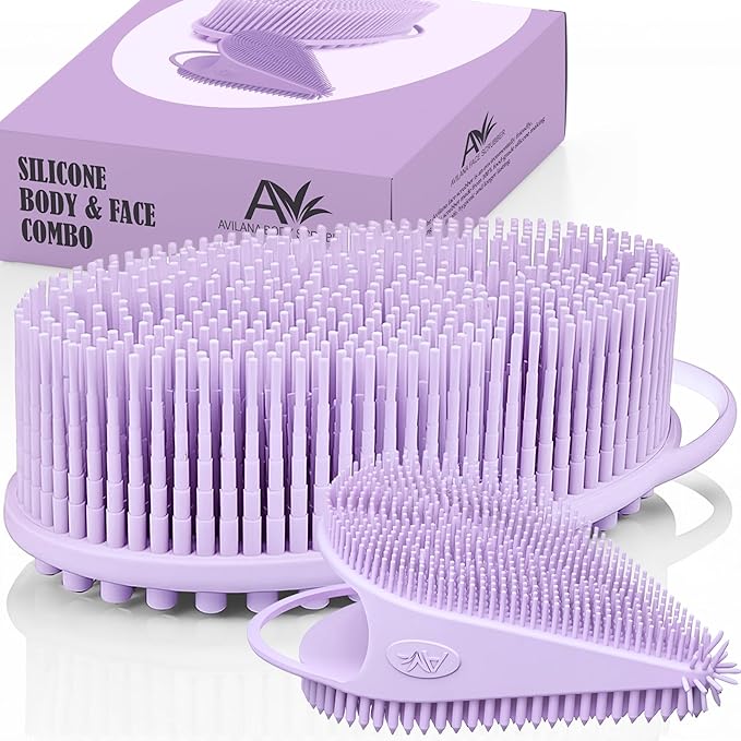 Avilana Silicone Body Scrubber – Gentle Shower Brush & Loofah Alternative- Food Grade & Lab Tested – Fast-Drying, Hygienic, BPA-Free Silicone Body Gentle Exfoliator (Lavender, Body & Face)-VivaGrace Women