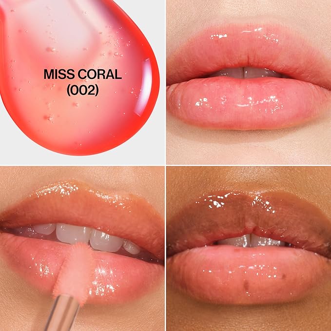 REVLON Super Lustrous Glimmer Lip Oil, Moisturizing & Tinted, Shiny Finish, Made with Plant-Based Squalane, 002 Miss Coral, 0.13 fl oz