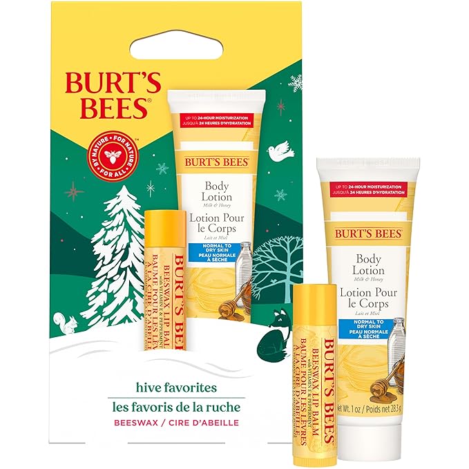 Burt's Bees Hive Favorites Beeswax Holiday Gift Set, Beeswax Lip Balm and Travel Size Body Lotion with Milk and Honey-VivaGrace Women