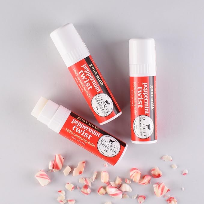 Dionis - Goat Milk Skincare Peppermint Twist Scented Lip Balm - Set of 6 (0.28 oz) - Made in the USA - Cruelty-free and Paraben-free-VivaGrace Women