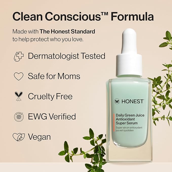 Honest Beauty Daily Green Juice Antioxidant Super Serum | Improves Skin Tone + Texture | Gentle for Sensitive Skin, Fragrance Free, Vegan | 1 fl oz-VivaGrace Women