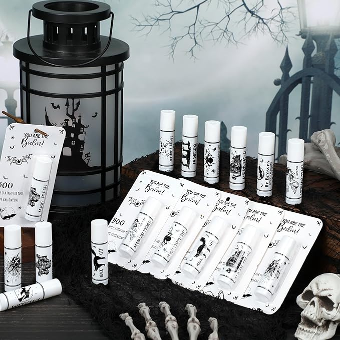 30 Pack Halloween Party Favors Bulk Skull Lip Balms Gifts Vintage Spooky Halloween Party Gifts Goodies Stuffers Small Thank You Gifts for Women Men Staff Coworkers Adults-VivaGrace Women
