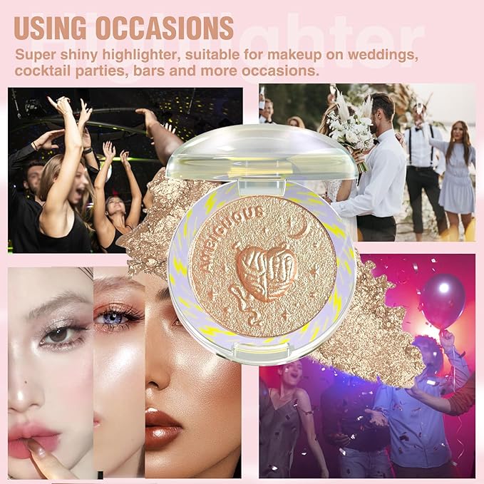 Glitter Sparkly Face Highlighter Makeup Palette Shimmer Radiant Glow Illuminator Iluminadores Palette 6g (02 Twilight Champagne)-VivaGrace Women
