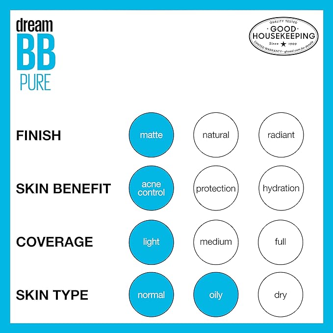 Maybelline Dream Pure Skin Clearing BB Cream, 8-in-1 Skin Perfecting Beauty Balm With 2% Salicylic Acid, Sheer Tint Coverage, Oil-Free, Light, 1 Count-VivaGrace Women