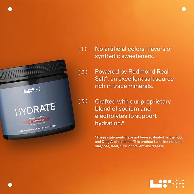LTH Hydrate Hydration Mix - Trusted by Life Time Fitness Members - NSF Certified for Sport - Premium Electrolyte Powder - Plant-Based, Non-GMO, Gluten Free & Dairy Free - 60 Servings (Blood Orange)-VivaGrace Women