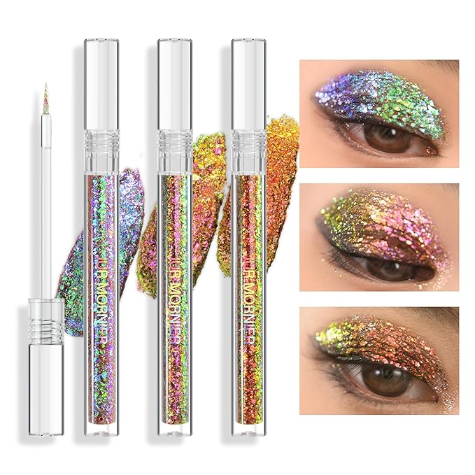 Multichrome Liquid Eyeshadow Set, 3 Colors Multi-Dimensional Eye Liner Makeup, High Pigment Waterproof Metallic Liner