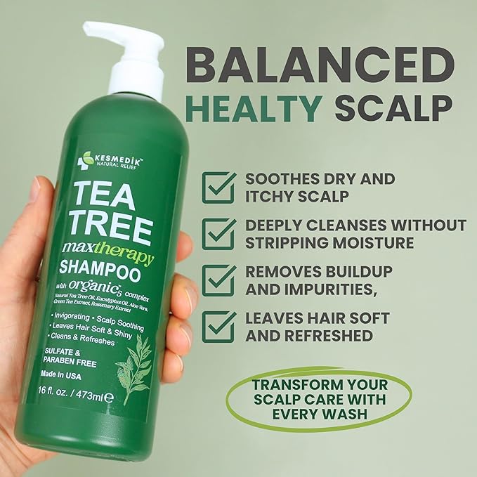 Tea Tree Oil Shampoo MaxTherapy, Itchy Scalp Relief, Refreshes & Cleanses Dandruff & Buildup, Clarifying for Oily Hair, Women & Men, 16 fl oz-VivaGrace Women