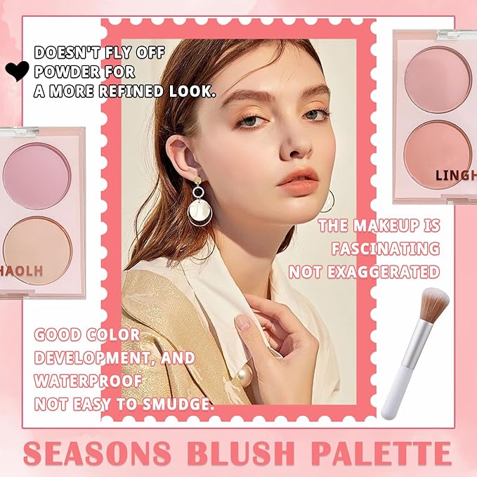 4 Colors Blush Palette for Cheeks,Face Matte Contour Blush Makeup Palette,Buildable Shimmer Facial Cheek Blusher Shades,Blendable Cosmetic Makeup Blush with Blush Brush 03-VivaGrace Women