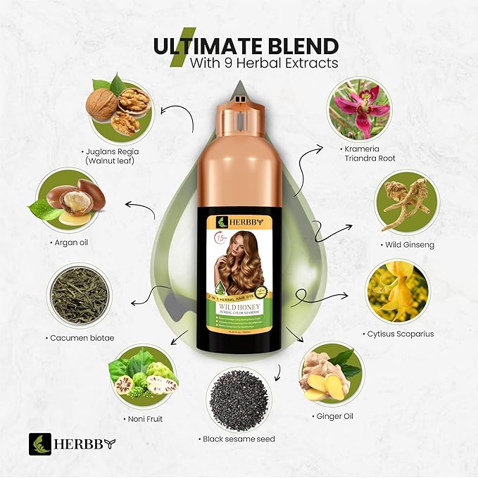Hair Color Shampoo for Gray Hair Coverage&Color Transform with 9 Herbal Extracts –Long Lasting(6-8 Weeks),Shiny,Evenly Colored,Instant Hair Dye Shampoo&Conditioner, 500 Ml (WILD HONEY COLOR)-VivaGrace Women