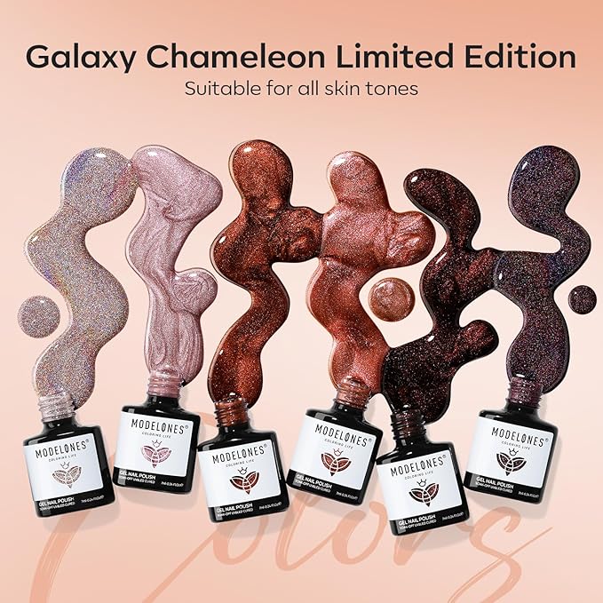 modelones Chameleon Gel Nail Polish Set, 6 Colors Fall Gel Polish Kit Nude Brown Glitter Shimmer Soak Off LED Nail Lamp Gel Nail Kit Home Gift DIY Salon For Women Girl-VivaGrace Women
