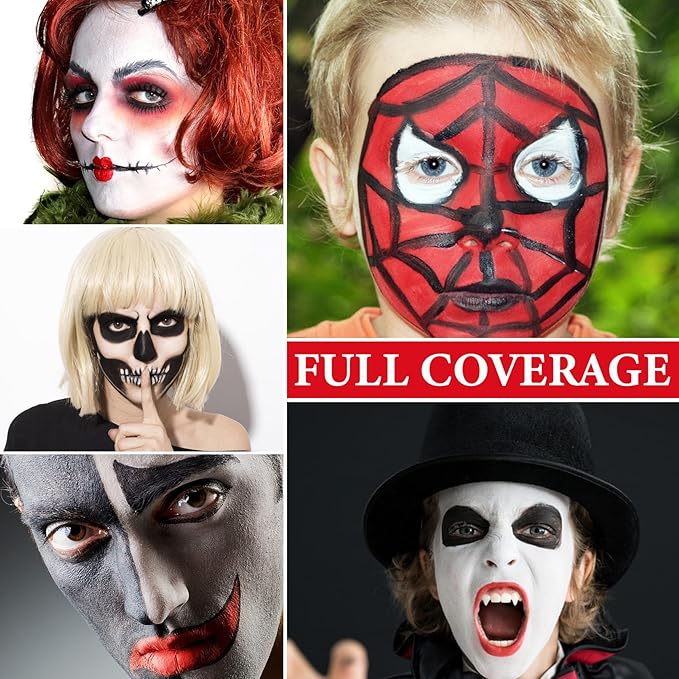 3 Pcs Halloween Face Paint Special Effects Makeup Kit,Water-based Black White Red Face Body Paint,Clown Cosplay SFX Joker Zombie White Makeup Professional Face Painting Kit for Adult-VivaGrace Women